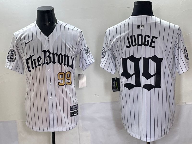 Men 2025 New York Yankees 99 Judge White Stripe Five generations Joint Name Nike MLB Jersey style 04
